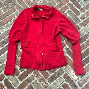 Boston Proper Silk Cashmere Blend Zip and Hidden Snap Knit Cardigan